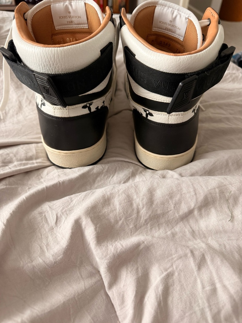 Louis Vuitton Noir Black & White High-Top Sneakers  Gold Accent - Picture 2 of 6